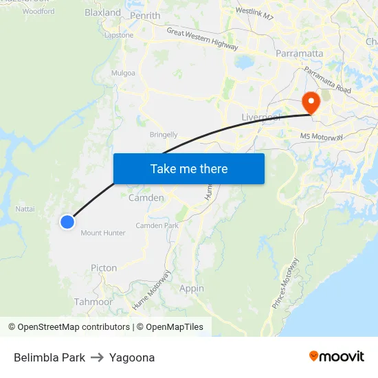 Belimbla Park to Yagoona map
