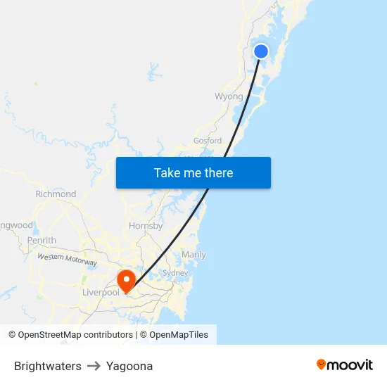 Brightwaters to Yagoona map