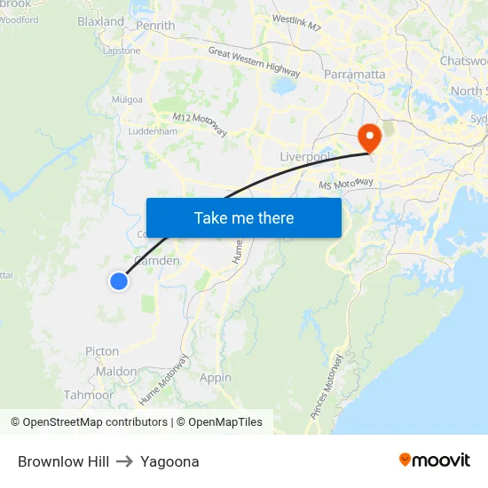 Brownlow Hill to Yagoona map