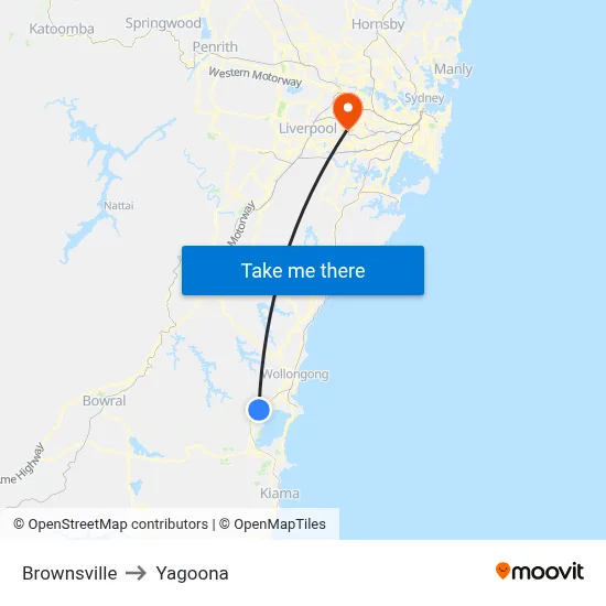 Brownsville to Yagoona map