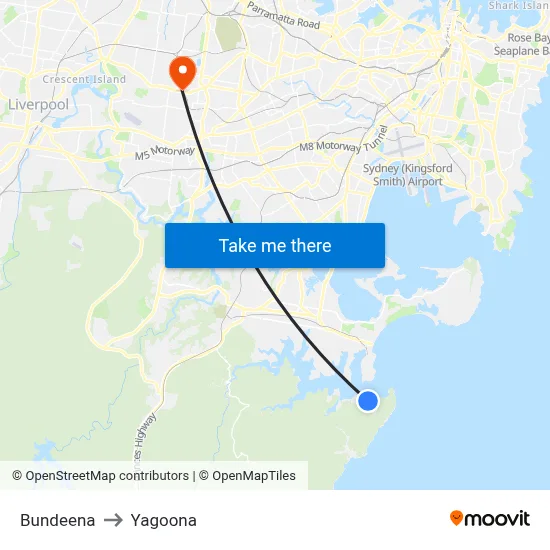Bundeena to Yagoona map