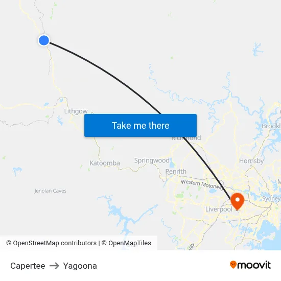 Capertee to Yagoona map