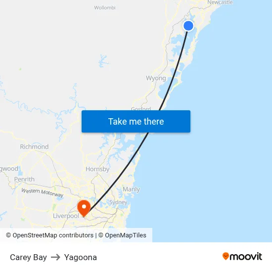 Carey Bay to Yagoona map