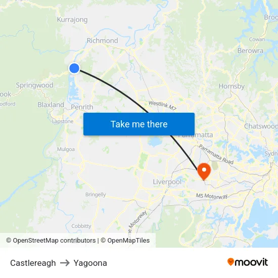 Castlereagh to Yagoona map