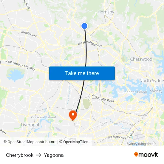 Cherrybrook to Yagoona map