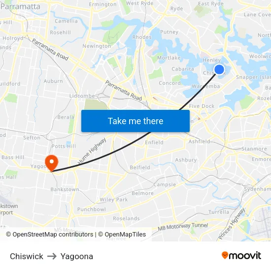 Chiswick to Yagoona map