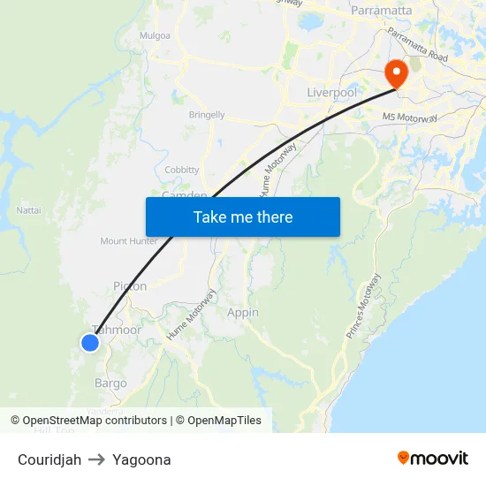Couridjah to Yagoona map