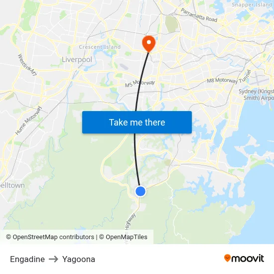 Engadine to Yagoona map