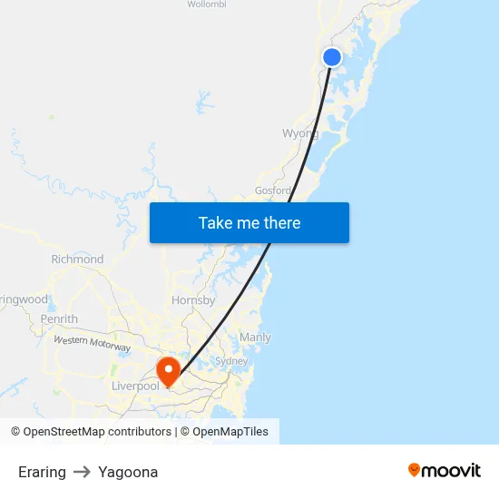 Eraring to Yagoona map