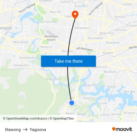 Illawong to Yagoona map