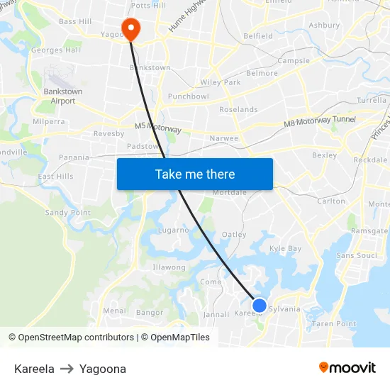 Kareela to Yagoona map