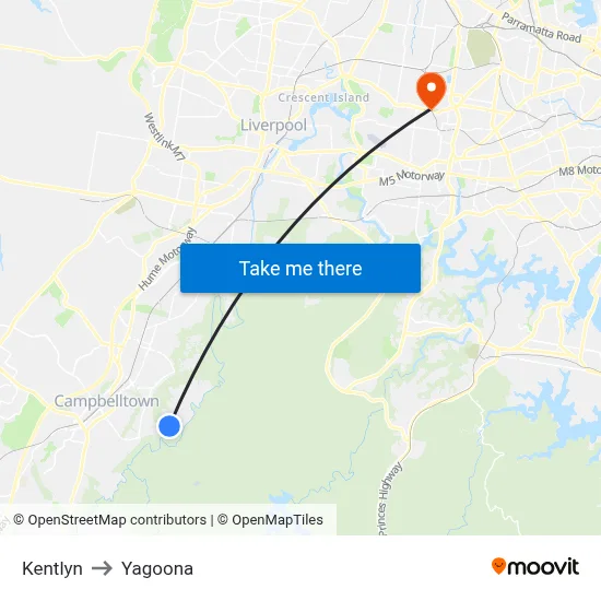 Kentlyn to Yagoona map