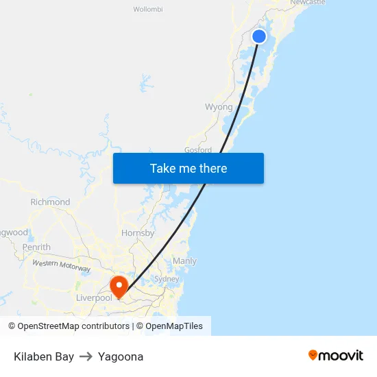Kilaben Bay to Yagoona map