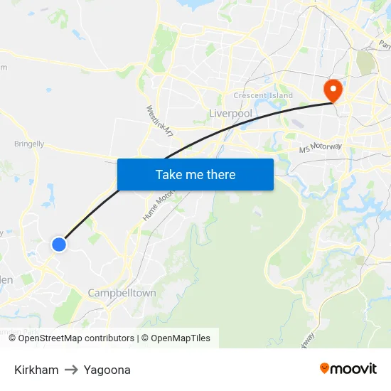 Kirkham to Yagoona map