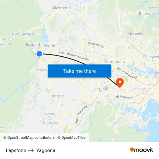 Lapstone to Yagoona map