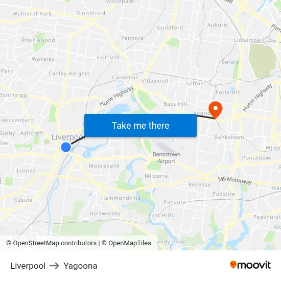 Liverpool to Yagoona map