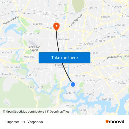 Lugarno to Yagoona map