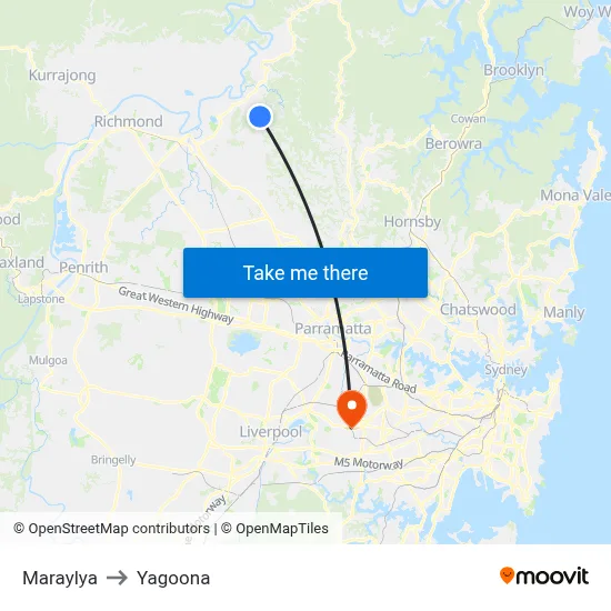 Maraylya to Yagoona map