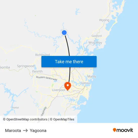 Maroota to Yagoona map