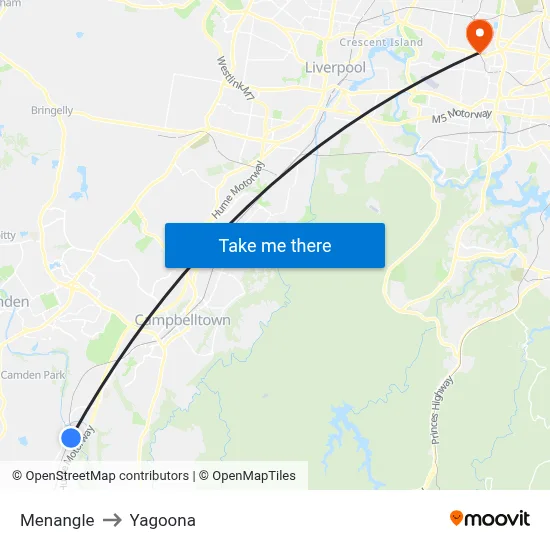 Menangle to Yagoona map