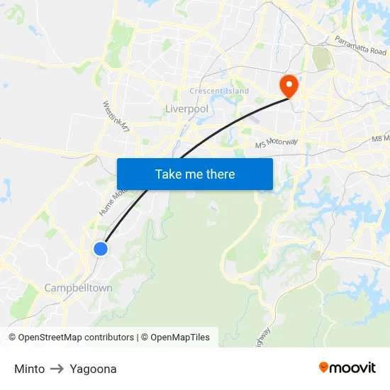 Minto to Yagoona map