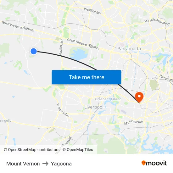 Mount Vernon to Yagoona map