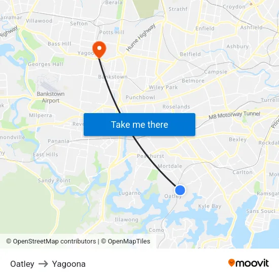 Oatley to Yagoona map