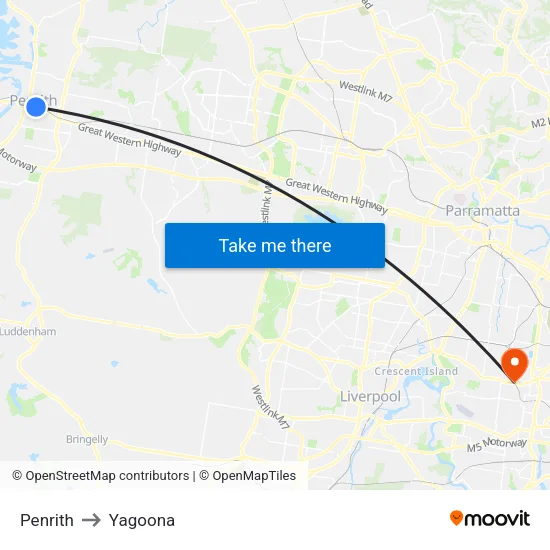 Penrith to Yagoona map