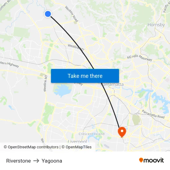 Riverstone to Yagoona map