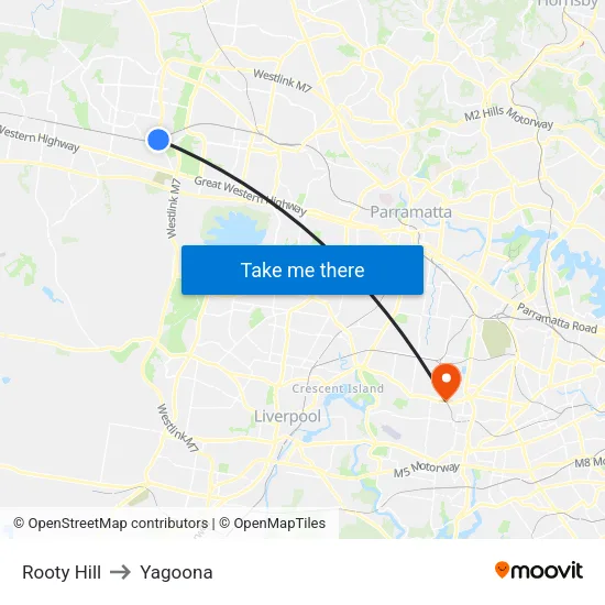 Rooty Hill to Yagoona map