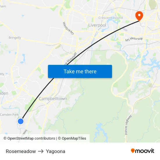 Rosemeadow to Yagoona map