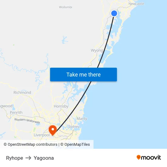 Ryhope to Yagoona map