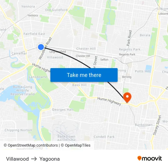 Villawood to Yagoona map