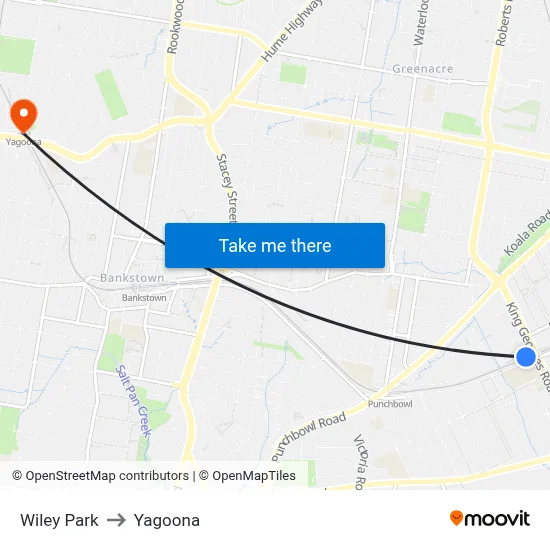 Wiley Park to Yagoona map