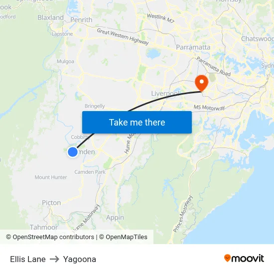 Ellis Lane to Yagoona map