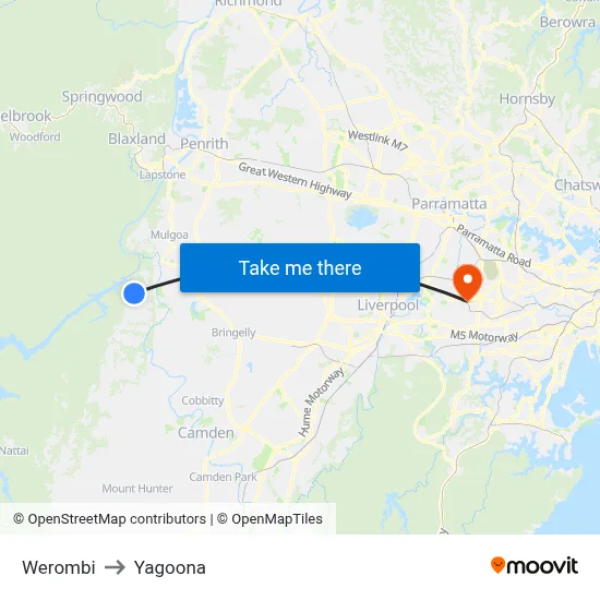 Werombi to Yagoona map