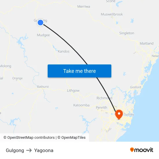 Gulgong to Yagoona map
