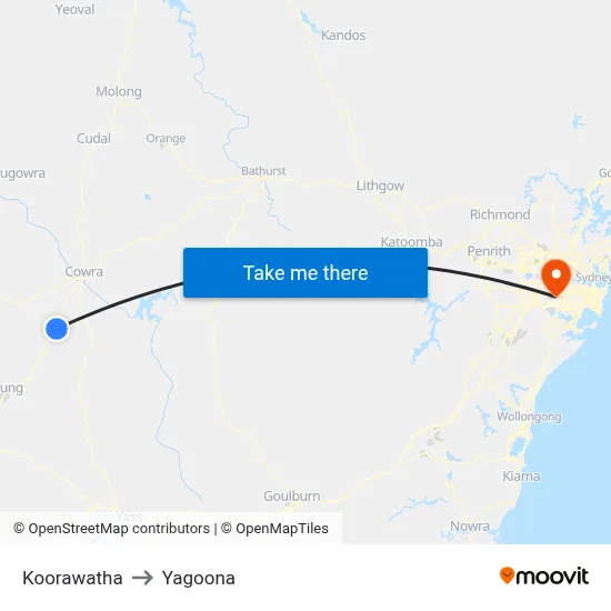 Koorawatha to Yagoona map