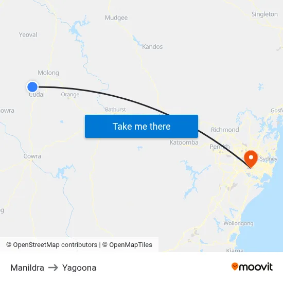 Manildra to Yagoona map