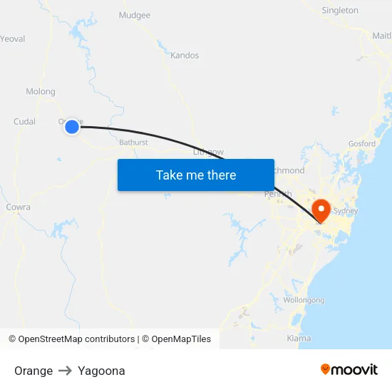 Orange to Yagoona map