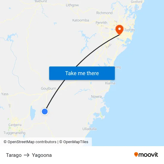 Tarago to Yagoona map