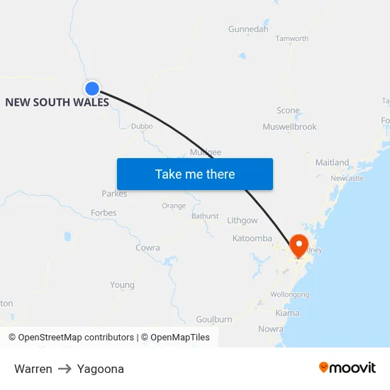 Warren to Yagoona map