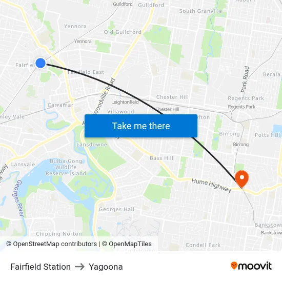 Fairfield Station to Yagoona map