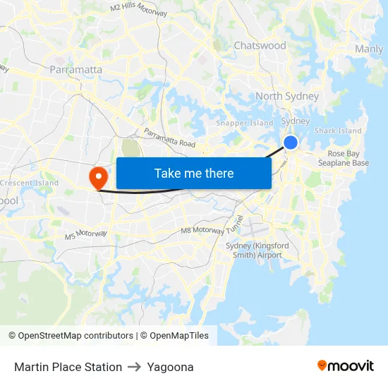 Martin Place Station to Yagoona map