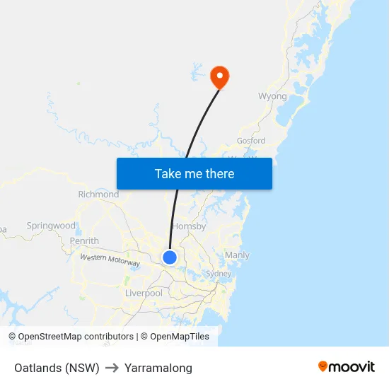 Oatlands (NSW) to Yarramalong map