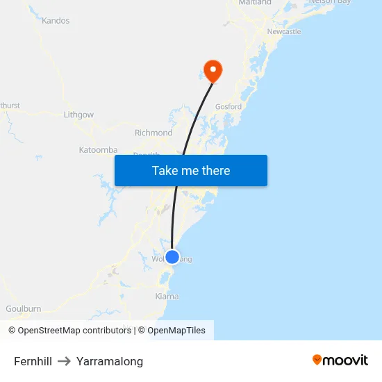 Fernhill to Yarramalong map