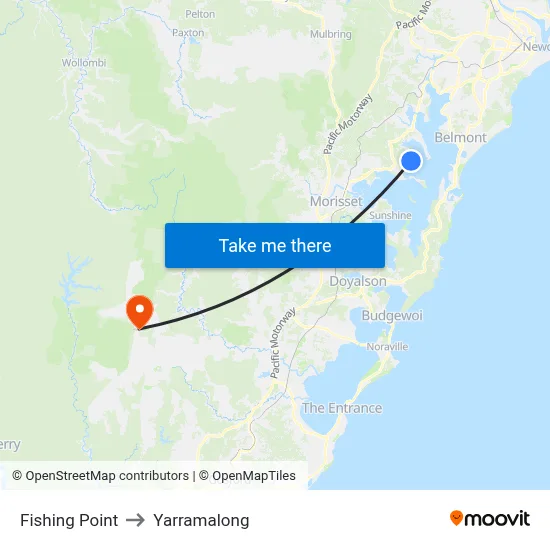 Fishing Point to Yarramalong map