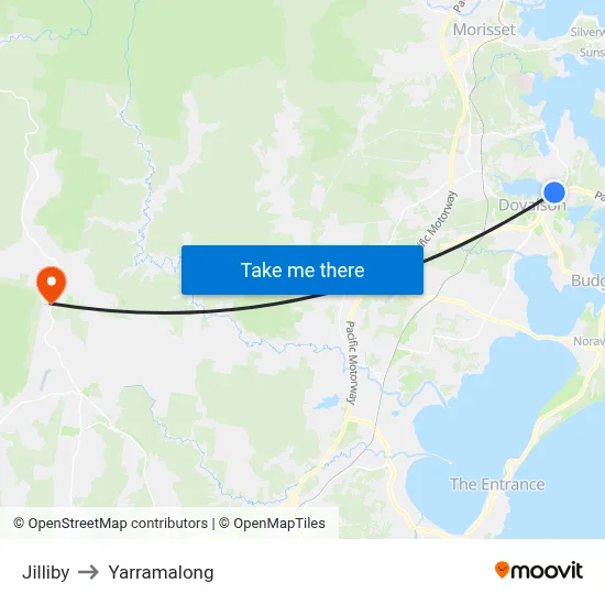 Jilliby to Yarramalong map