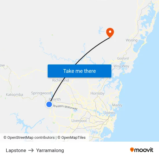 Lapstone to Yarramalong map