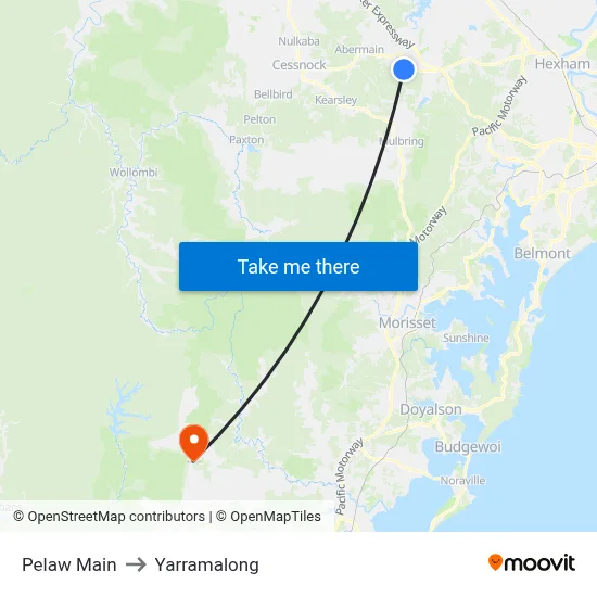 Pelaw Main to Yarramalong map